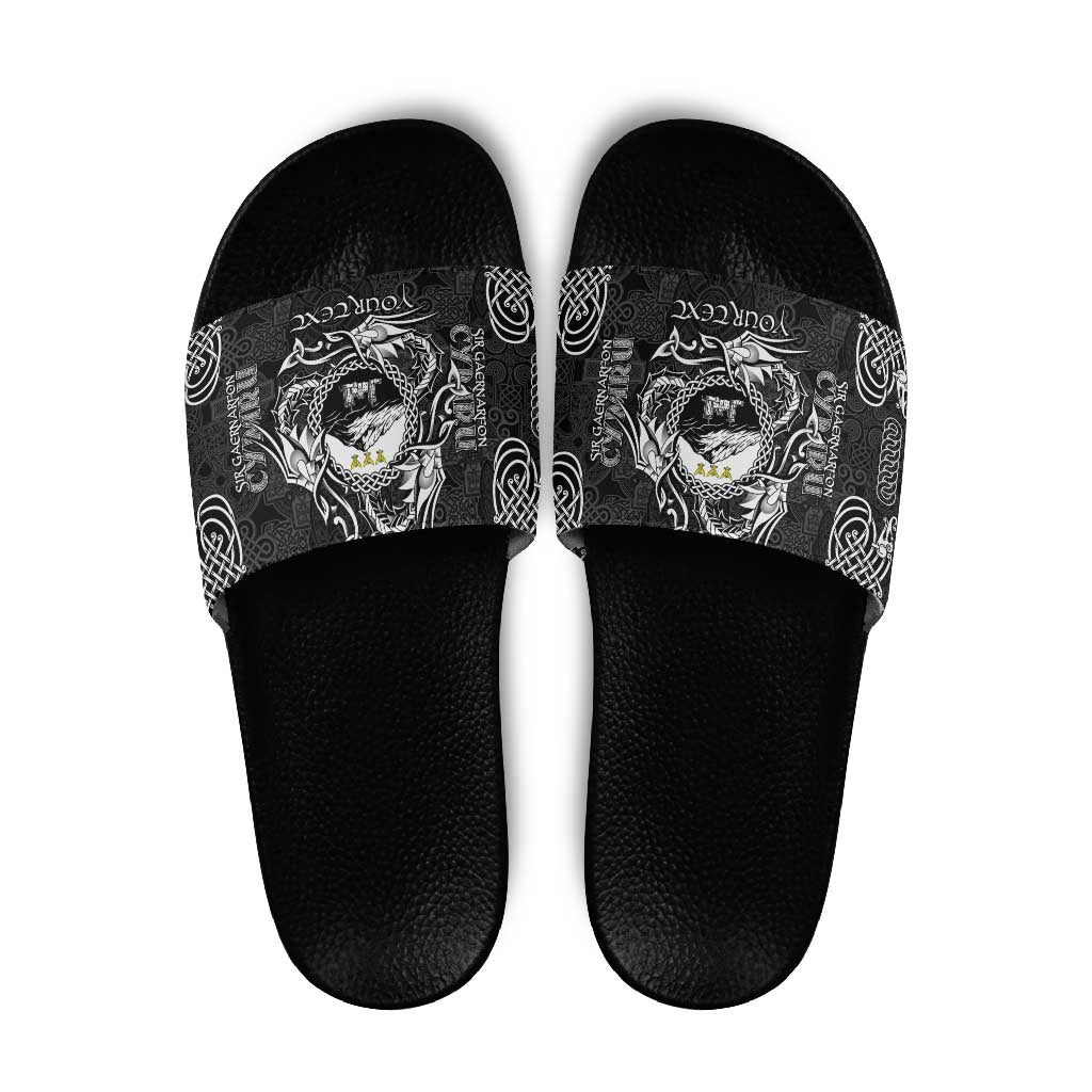 Personalized Caernarfonshire Sir Gaernarfon Slide Sandals Black Castle Tower Celtic-inspired LT9