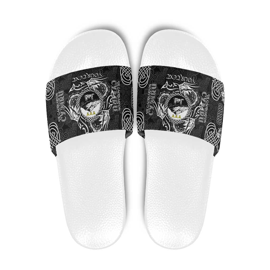 Personalized Caernarfonshire Sir Gaernarfon Slide Sandals Black Castle Tower Celtic-inspired LT9