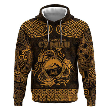 Personalized Caernarfonshire Sir Gaernarfon Hoodie Gold Castle Tower Celtic-inspired LT9