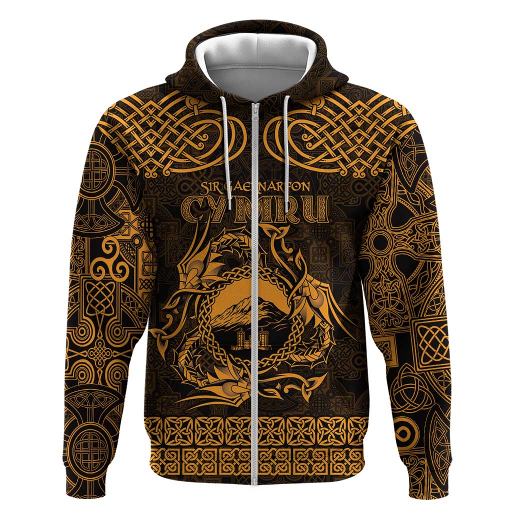 Personalized Caernarfonshire Sir Gaernarfon Hoodie Gold Castle Tower Celtic-inspired LT9