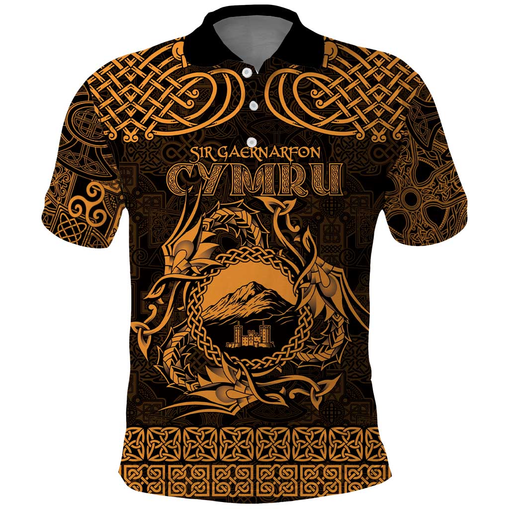 Personalized Caernarfonshire Sir Gaernarfon Polo Shirt Gold Castle Tower Celtic-inspired LT9