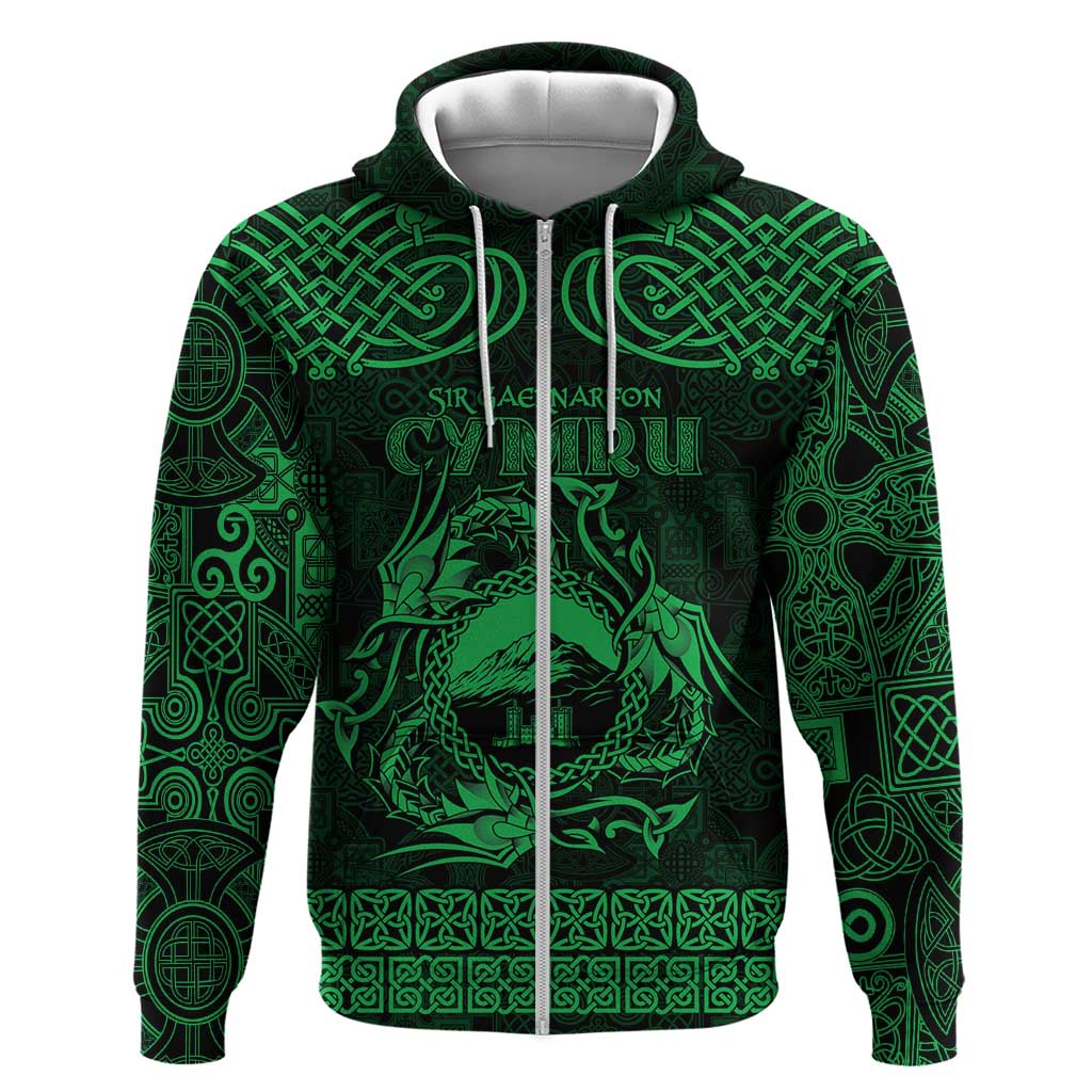 Personalized Caernarfonshire Sir Gaernarfon Hoodie Green Castle Tower Celtic-inspired LT9