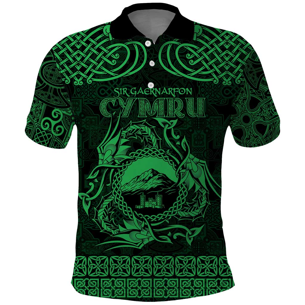 Personalized Caernarfonshire Sir Gaernarfon Polo Shirt Green Castle Tower Celtic-inspired LT9