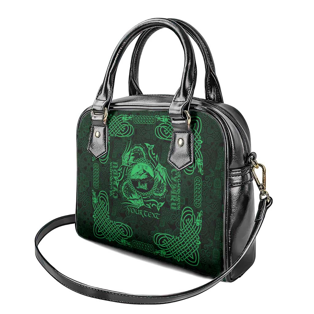 Personalized Caernarfonshire Sir Gaernarfon Shoulder Handbag Green Castle Tower Celtic-inspired LT9