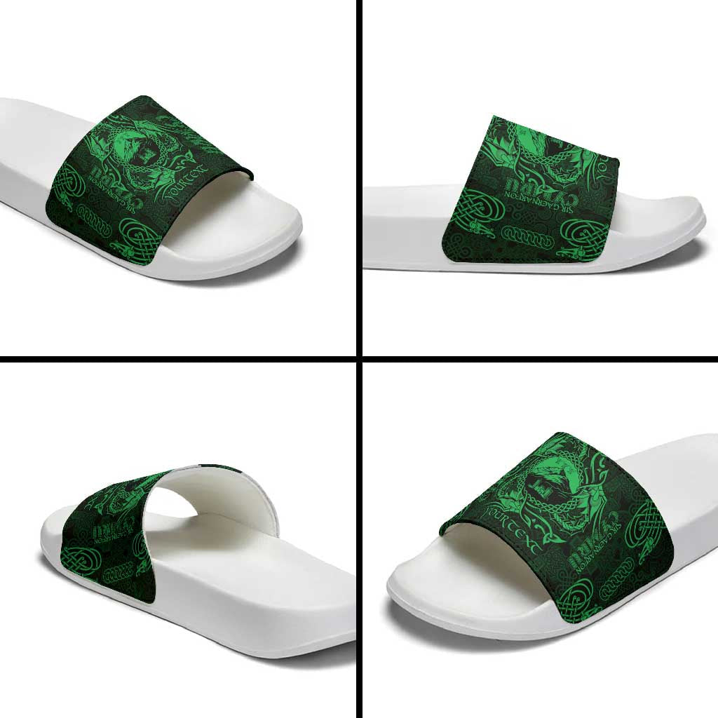 Personalized Caernarfonshire Sir Gaernarfon Slide Sandals Green Castle Tower Celtic-inspired LT9