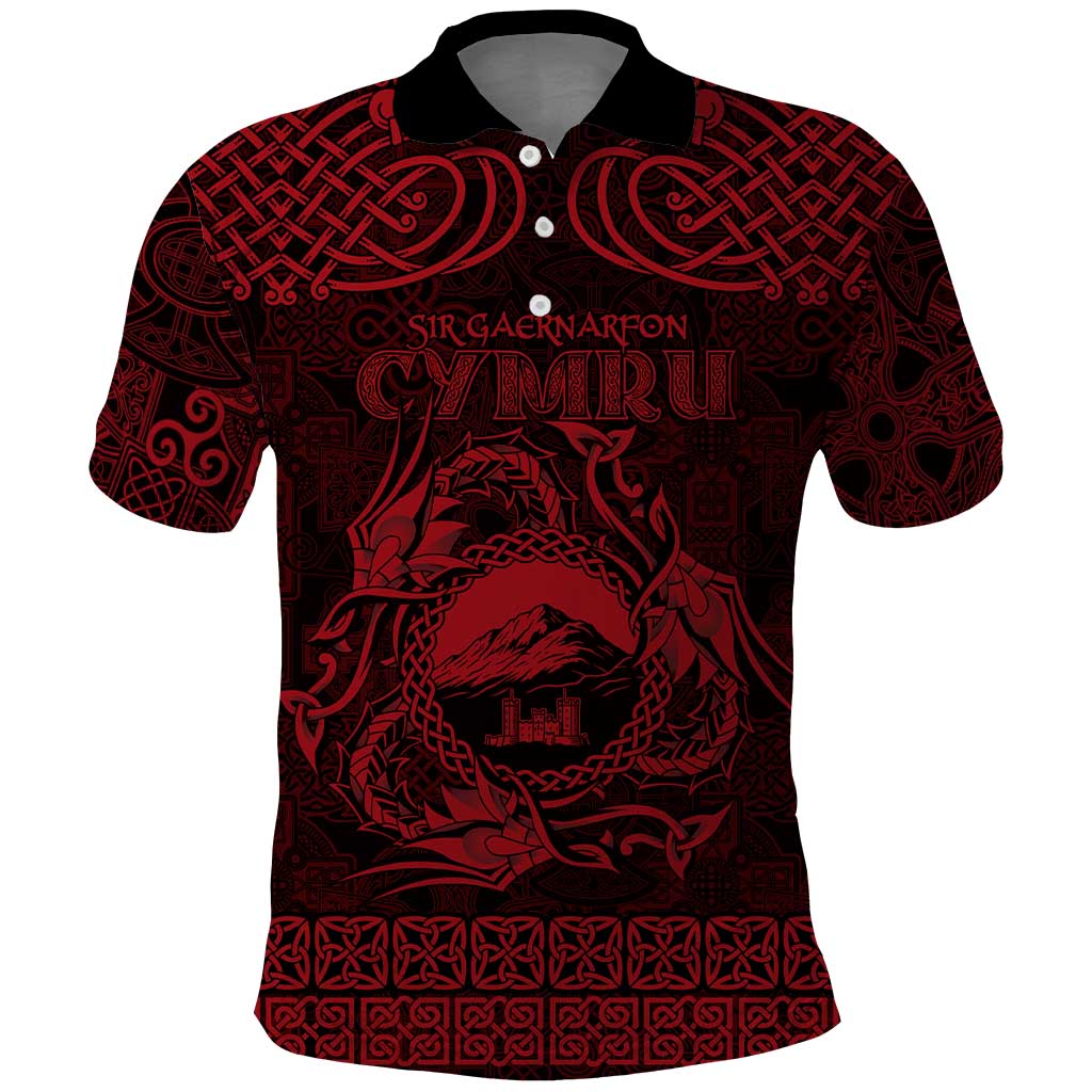 Personalized Caernarfonshire Sir Gaernarfon Polo Shirt Red Castle Tower Celtic-inspired LT9