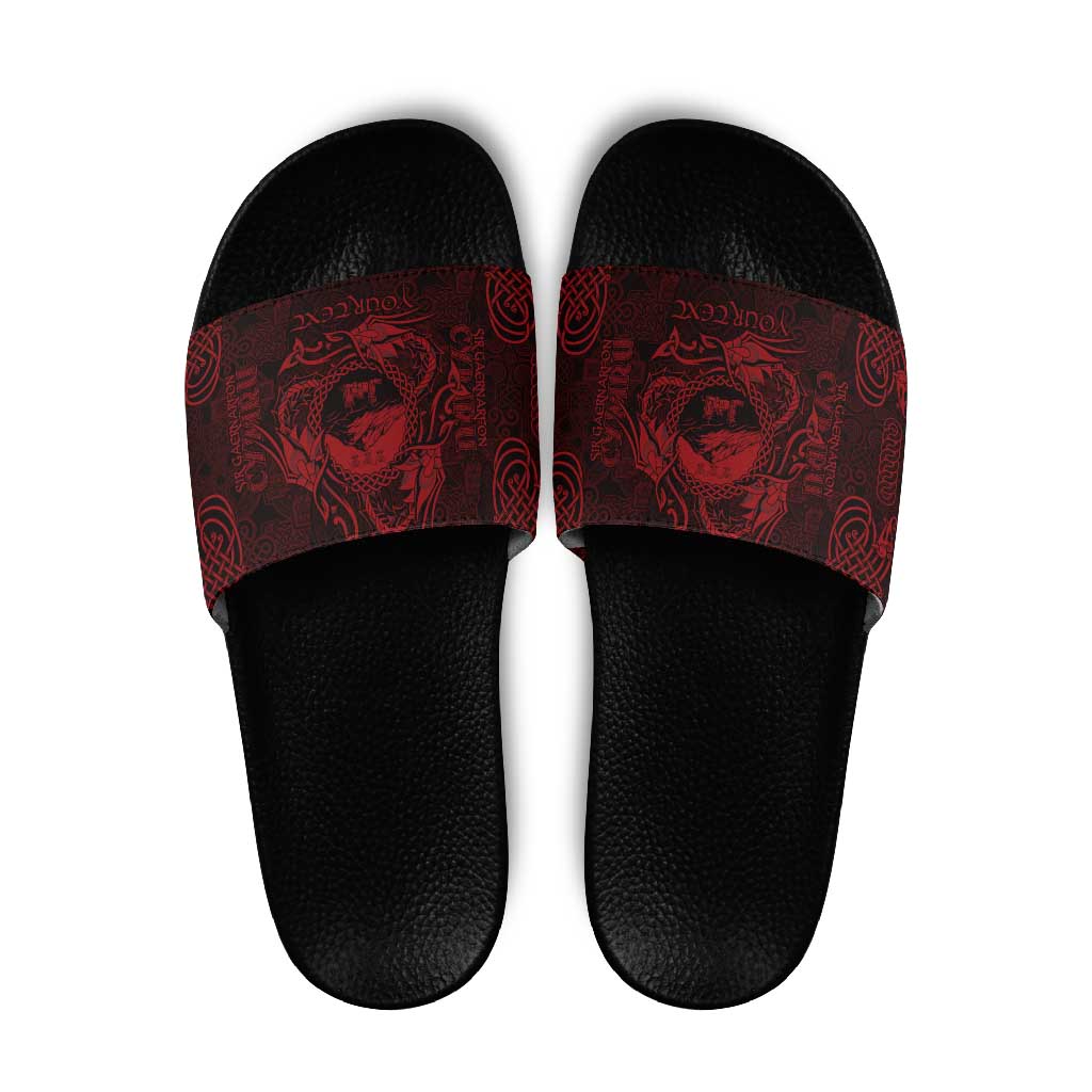 Personalized Caernarfonshire Sir Gaernarfon Slide Sandals Red Castle Tower Celtic-inspired LT9