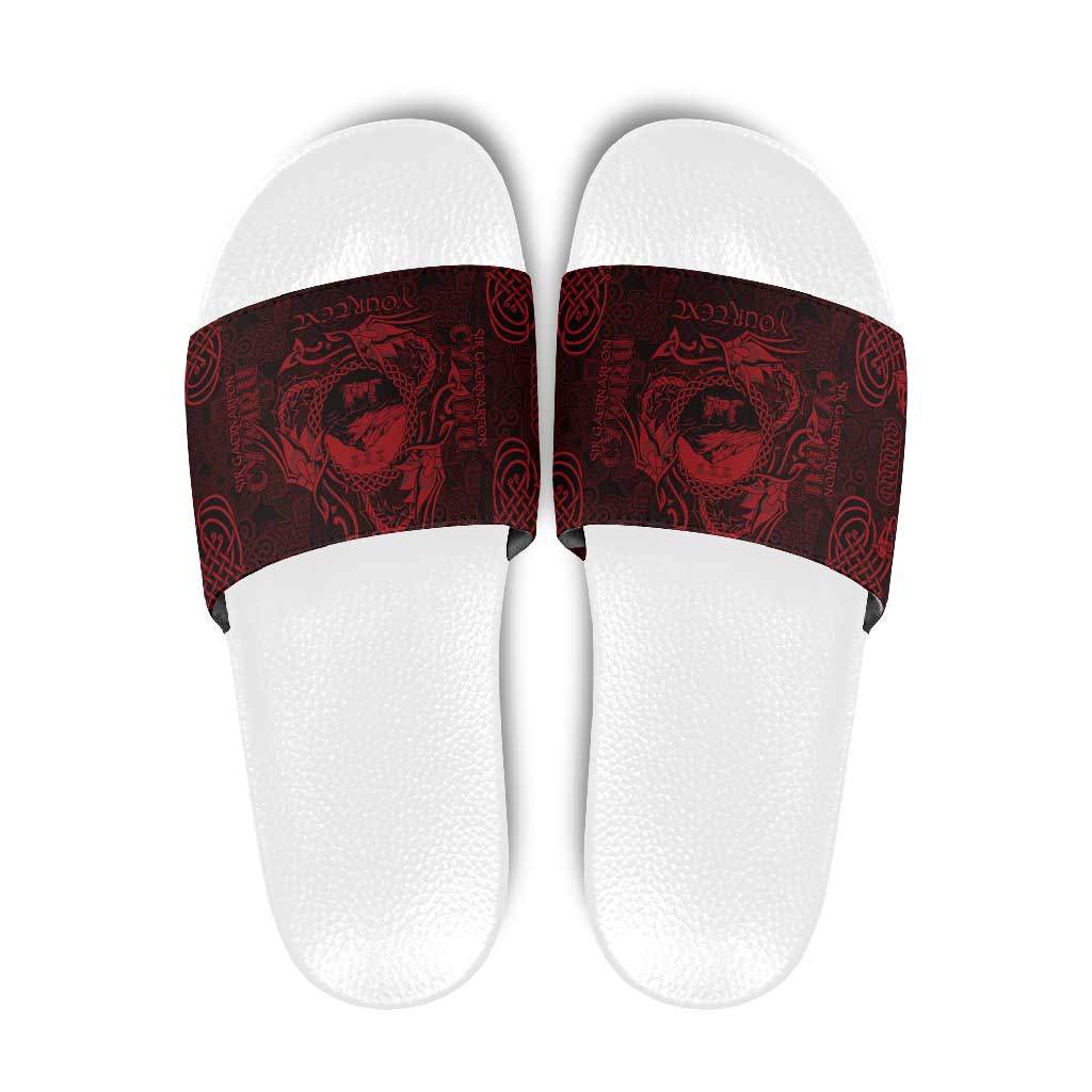 Personalized Caernarfonshire Sir Gaernarfon Slide Sandals Red Castle Tower Celtic-inspired LT9