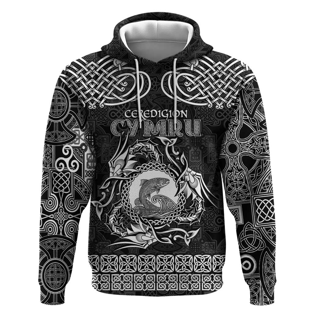 Personalized Cardiganshire Ceredigion Hoodie Black Leaping Salmon Celtic-inspired LT9
