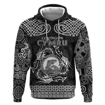 Personalized Cardiganshire Ceredigion Hoodie Black Leaping Salmon Celtic-inspired LT9