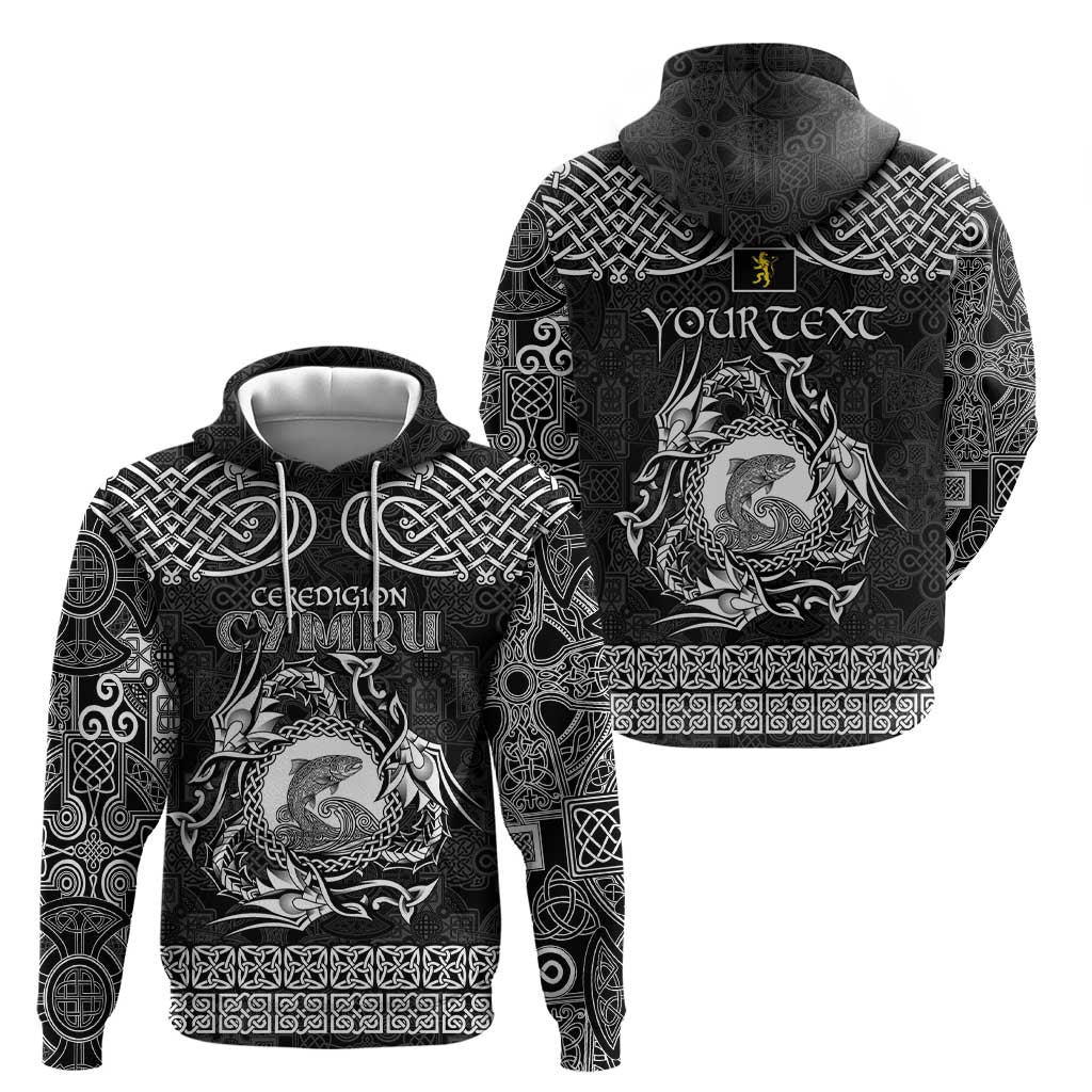 Personalized Cardiganshire Ceredigion Hoodie Black Leaping Salmon Celtic-inspired LT9