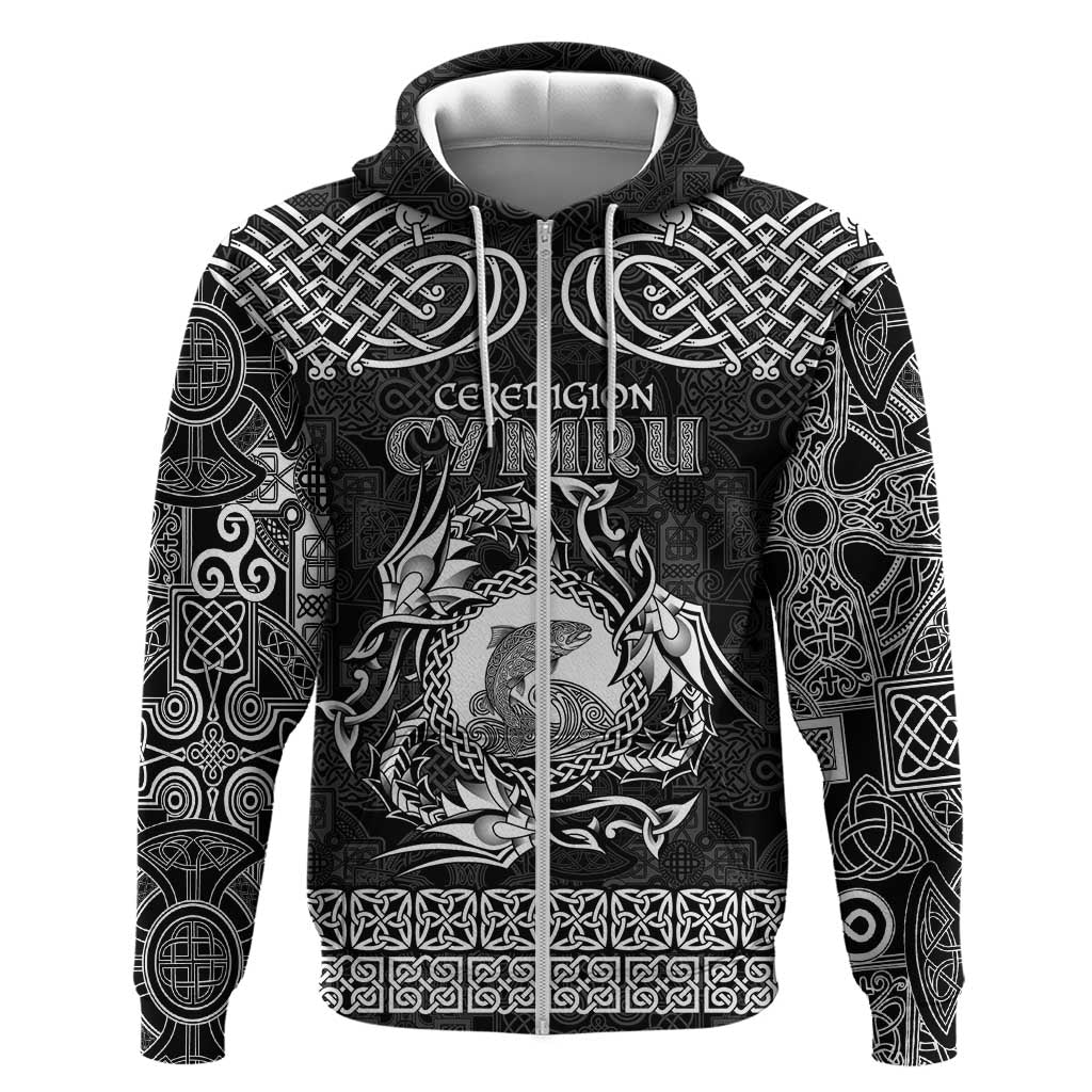 Personalized Cardiganshire Ceredigion Hoodie Black Leaping Salmon Celtic-inspired LT9