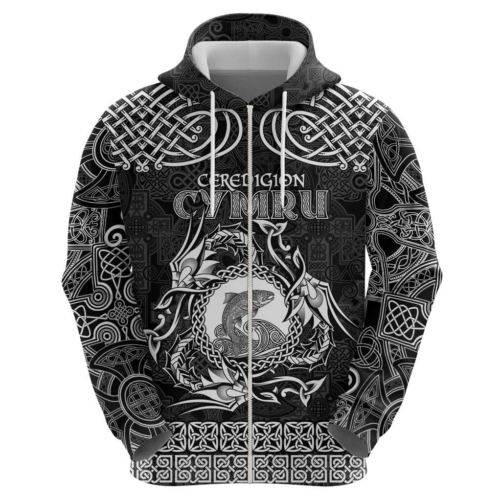 Personalized Cardiganshire Ceredigion Hoodie Black Leaping Salmon Celtic-inspired LT9