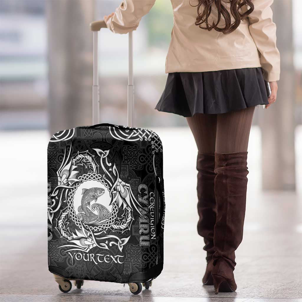 Personalized Cardiganshire Ceredigion Luggage Cover Black Leaping Salmon Celtic-inspired LT9