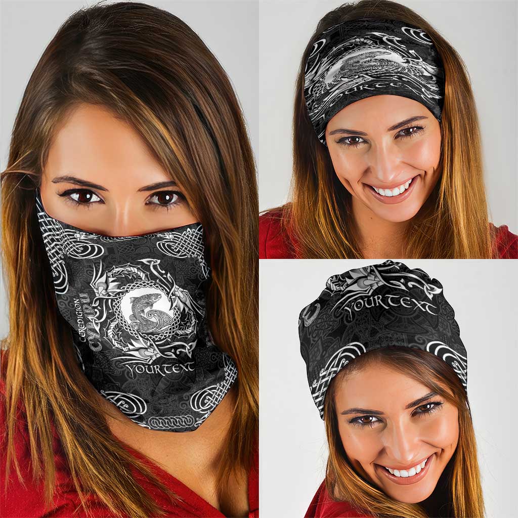 Personalized Cardiganshire Ceredigion Neck Gaiter Black Leaping Salmon Celtic-inspired LT9