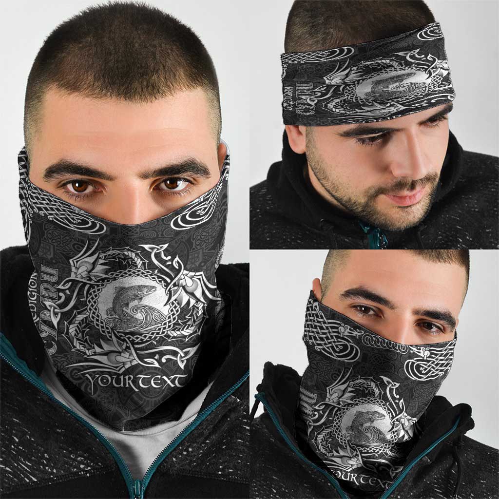 Personalized Cardiganshire Ceredigion Neck Gaiter Black Leaping Salmon Celtic-inspired LT9