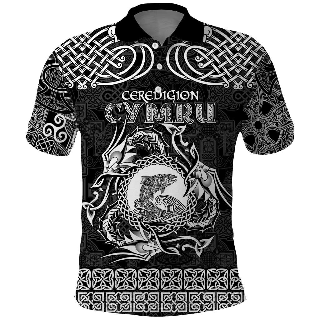 Personalized Cardiganshire Ceredigion Polo Shirt Black Leaping Salmon Celtic-inspired LT9