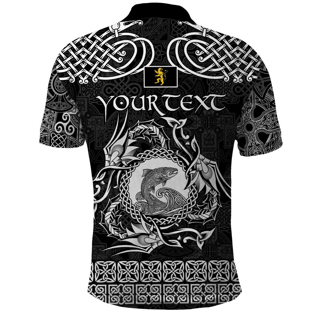 Personalized Cardiganshire Ceredigion Polo Shirt Black Leaping Salmon Celtic-inspired LT9