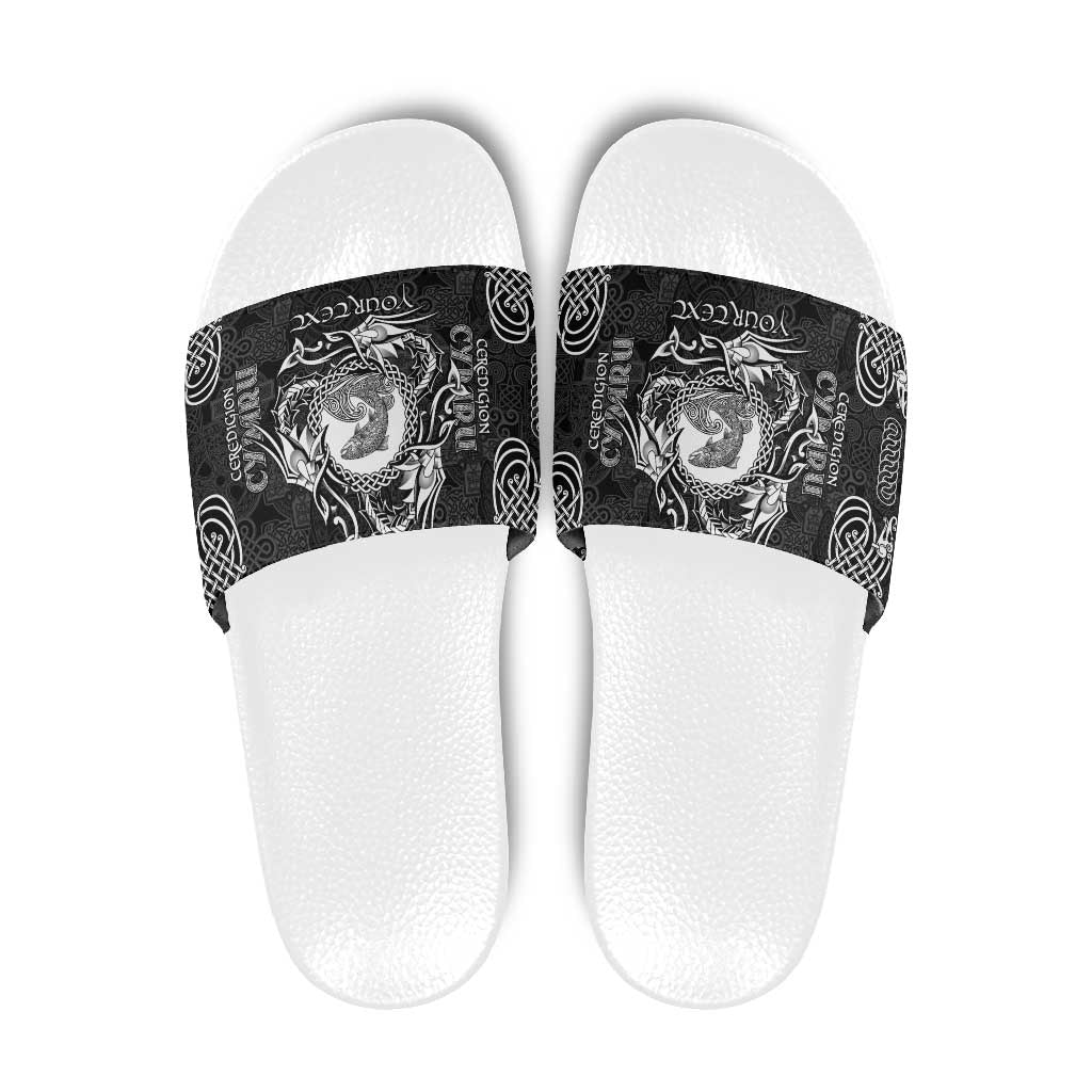 Personalized Cardiganshire Ceredigion Slide Sandals Black Leaping Salmon Celtic-inspired LT9