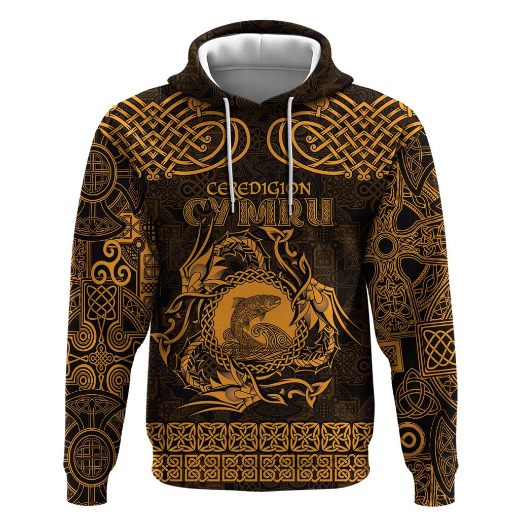 Personalized Cardiganshire Ceredigion Hoodie Gold Leaping Salmon Celtic-inspired LT9