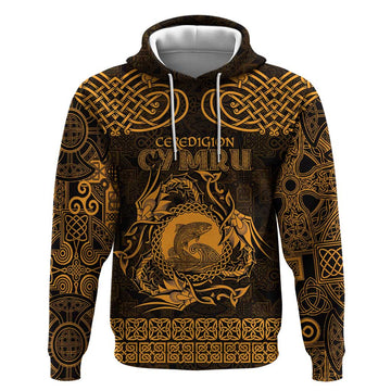 Personalized Cardiganshire Ceredigion Hoodie Gold Leaping Salmon Celtic-inspired LT9