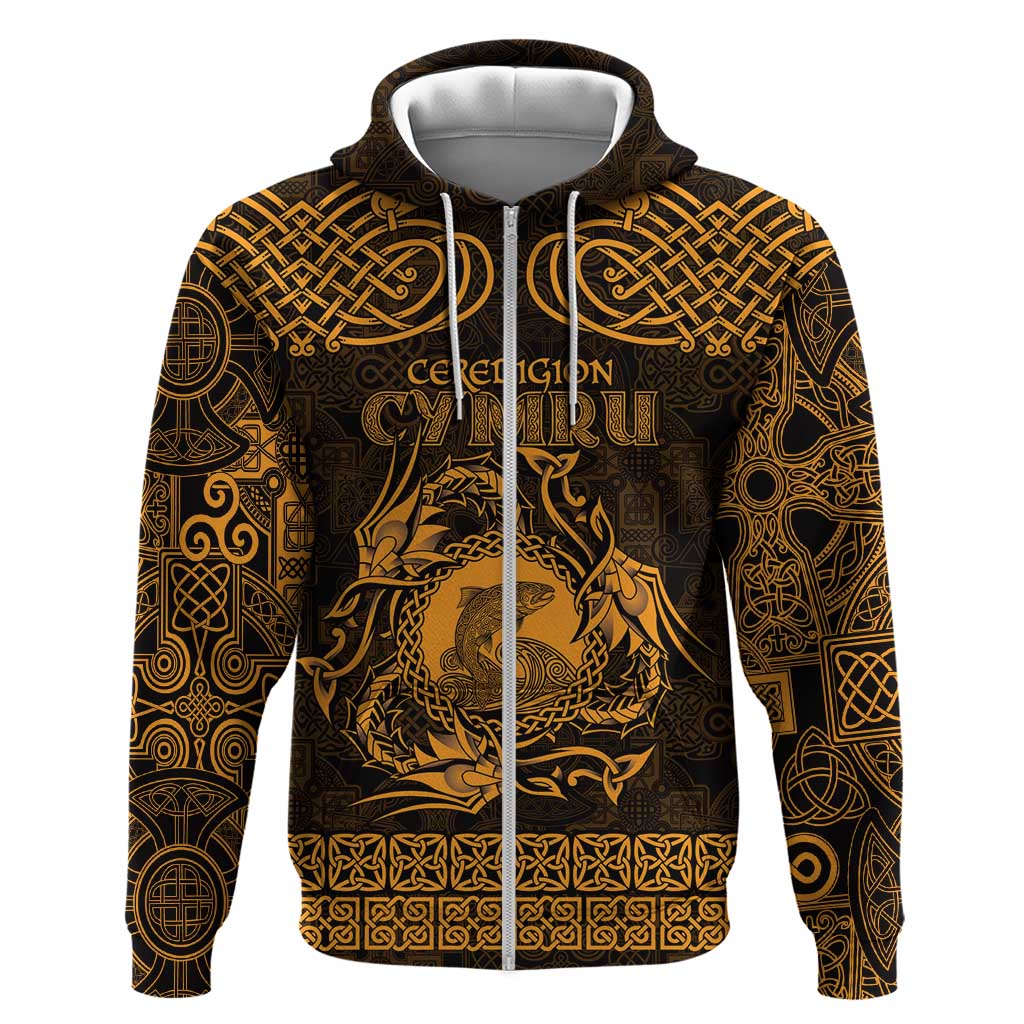 Personalized Cardiganshire Ceredigion Hoodie Gold Leaping Salmon Celtic-inspired LT9