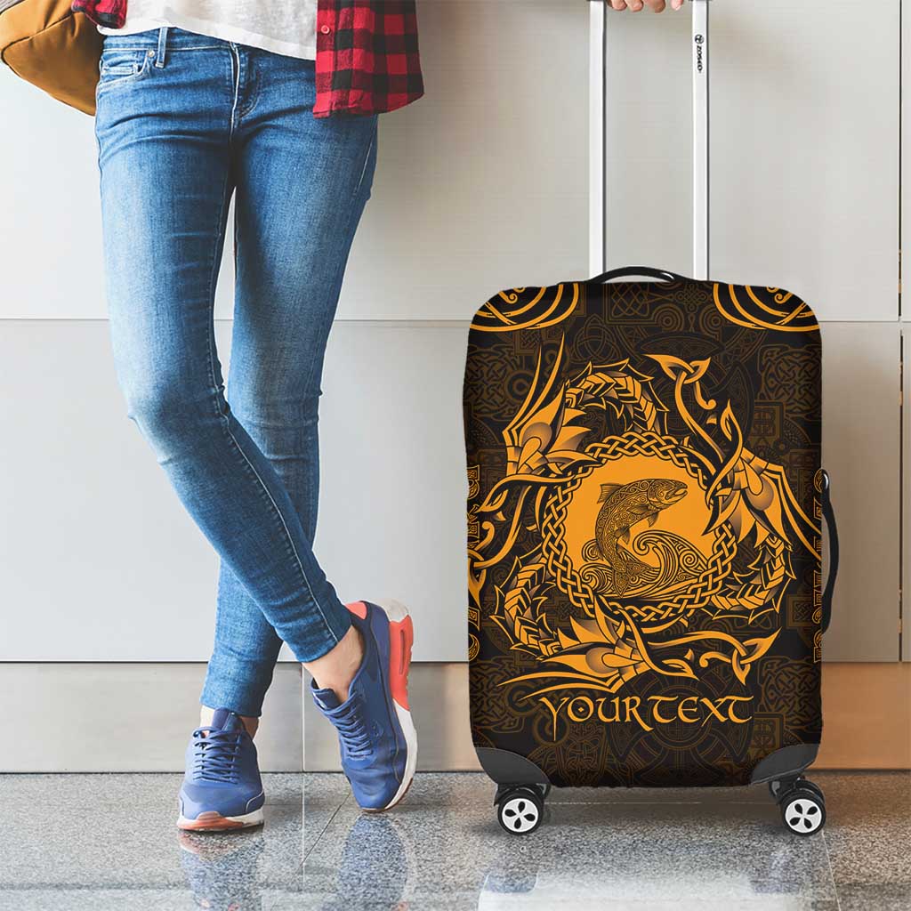 Personalized Cardiganshire Ceredigion Luggage Cover Gold Leaping Salmon Celtic-inspired LT9