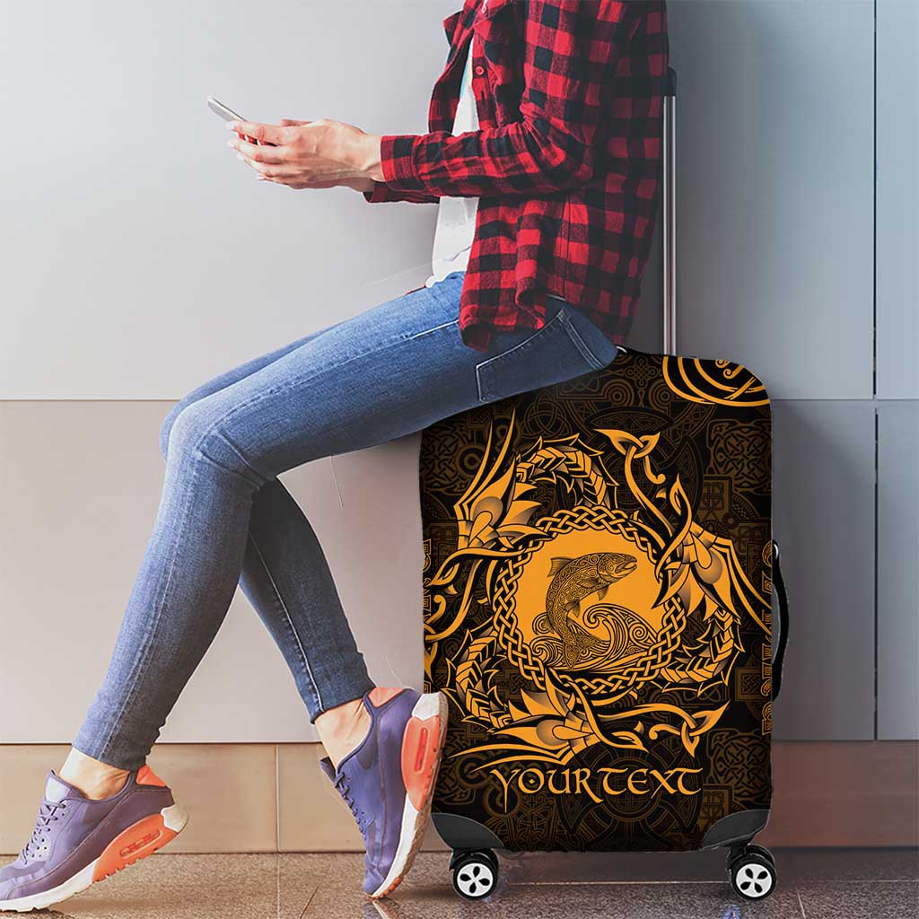 Personalized Cardiganshire Ceredigion Luggage Cover Gold Leaping Salmon Celtic-inspired LT9