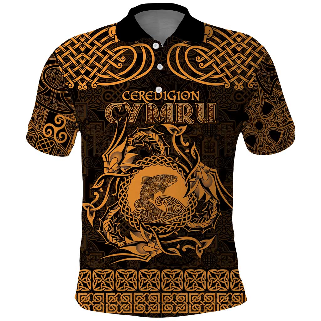 Personalized Cardiganshire Ceredigion Polo Shirt Gold Leaping Salmon Celtic-inspired LT9