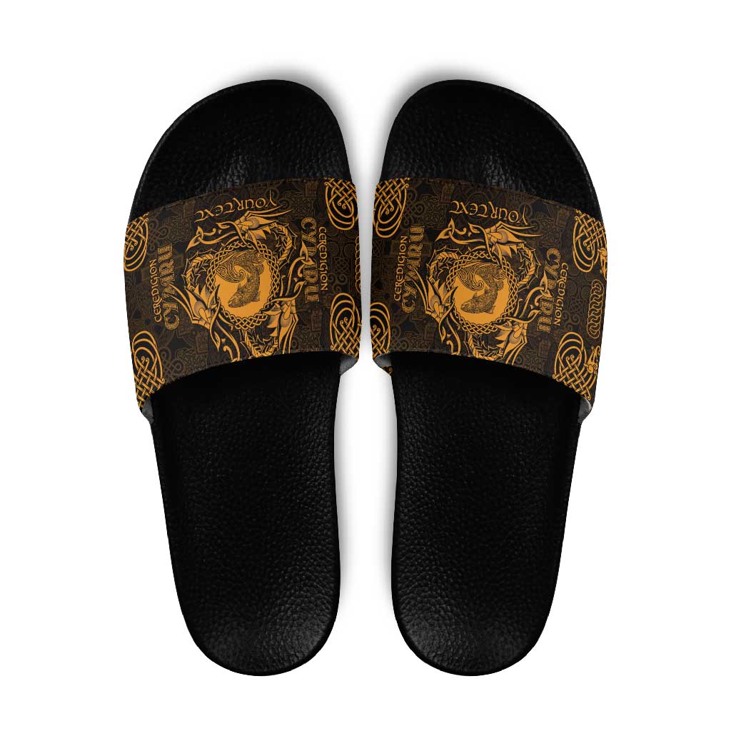 Personalized Cardiganshire Ceredigion Slide Sandals Gold Leaping Salmon Celtic-inspired LT9