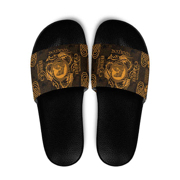 Personalized Cardiganshire Ceredigion Slide Sandals Gold Leaping Salmon Celtic-inspired LT9