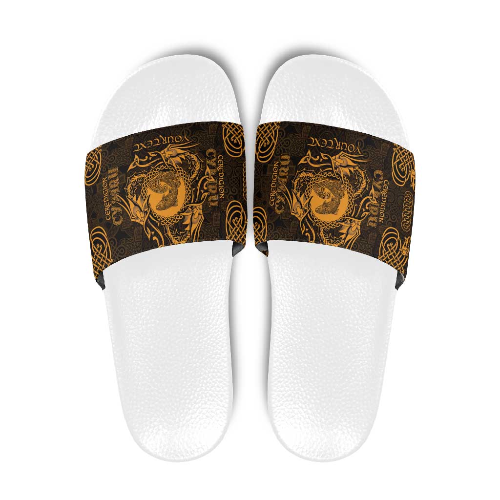 Personalized Cardiganshire Ceredigion Slide Sandals Gold Leaping Salmon Celtic-inspired LT9