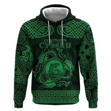 Personalized Cardiganshire Ceredigion Hoodie Green Leaping Salmon Celtic-inspired LT9
