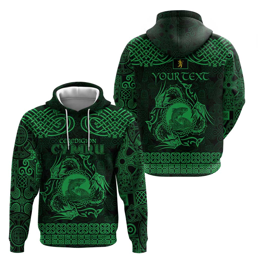 Personalized Cardiganshire Ceredigion Hoodie Green Leaping Salmon Celtic-inspired LT9
