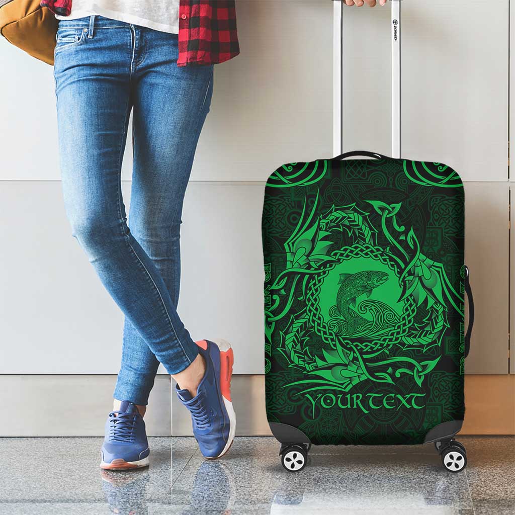 Personalized Cardiganshire Ceredigion Luggage Cover Green Leaping Salmon Celtic-inspired LT9