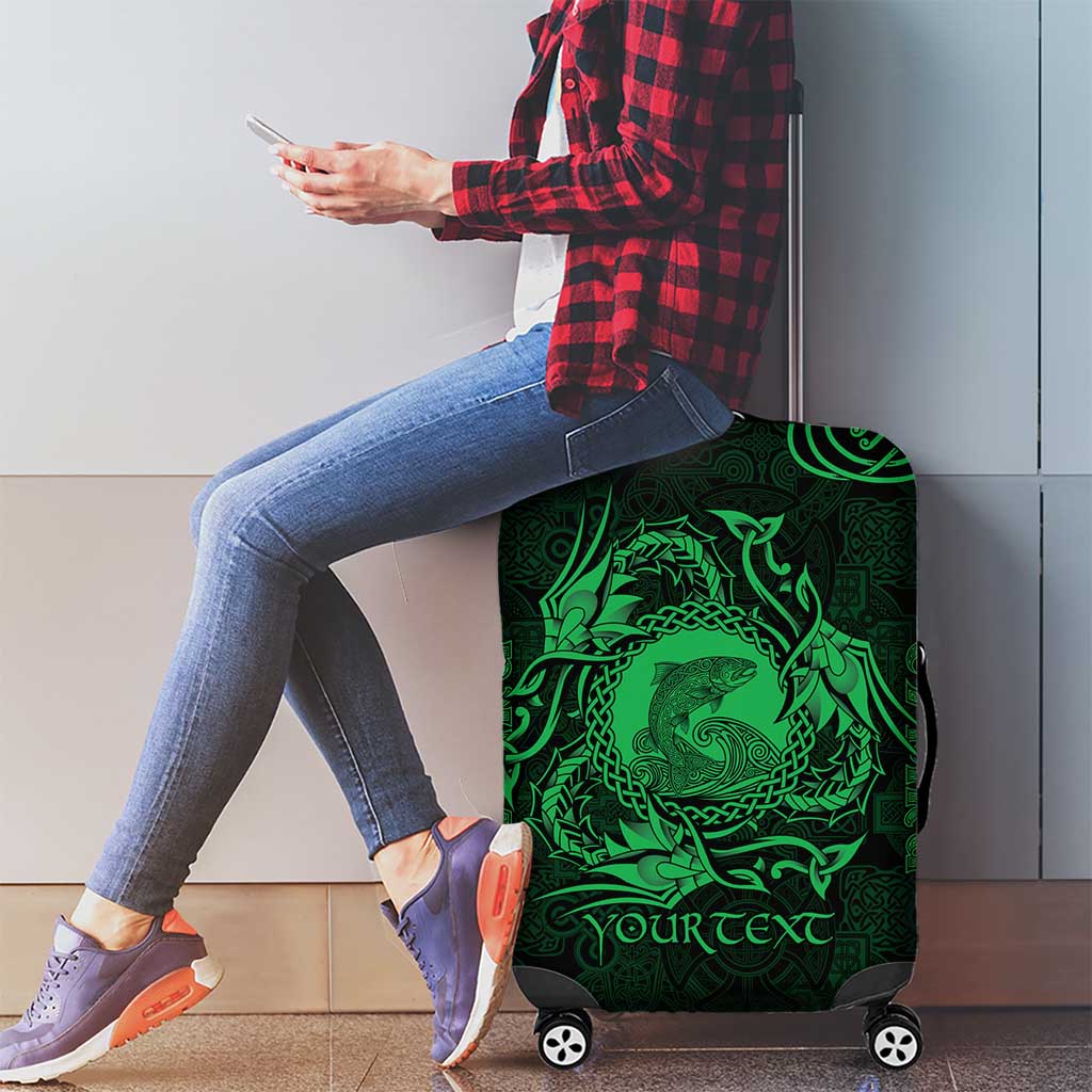 Personalized Cardiganshire Ceredigion Luggage Cover Green Leaping Salmon Celtic-inspired LT9