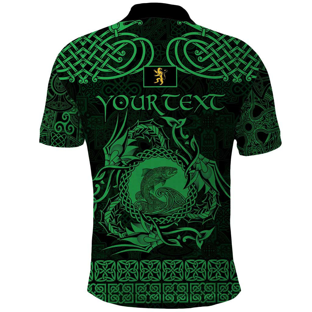 Personalized Cardiganshire Ceredigion Polo Shirt Green Leaping Salmon Celtic-inspired LT9