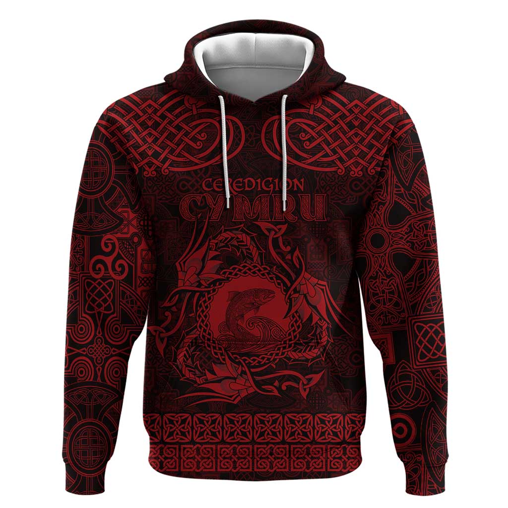 Personalized Cardiganshire Ceredigion Hoodie Red Leaping Salmon Celtic-inspired LT9