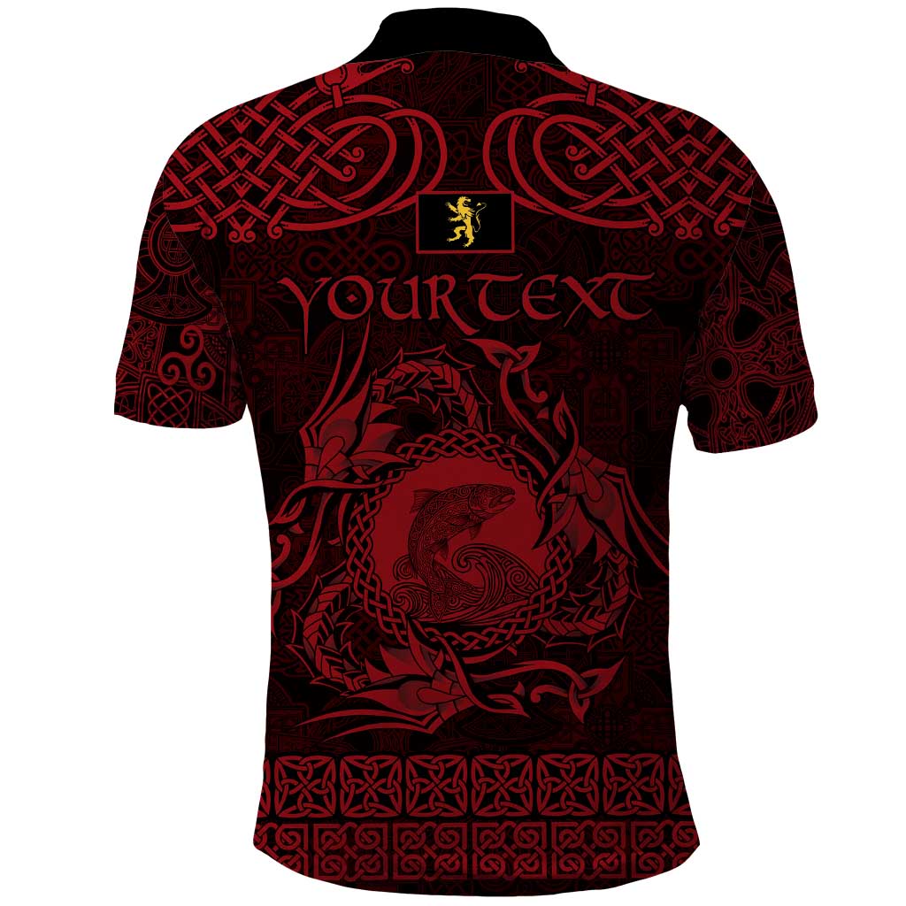 Personalized Cardiganshire Ceredigion Polo Shirt Red Leaping Salmon Celtic-inspired LT9