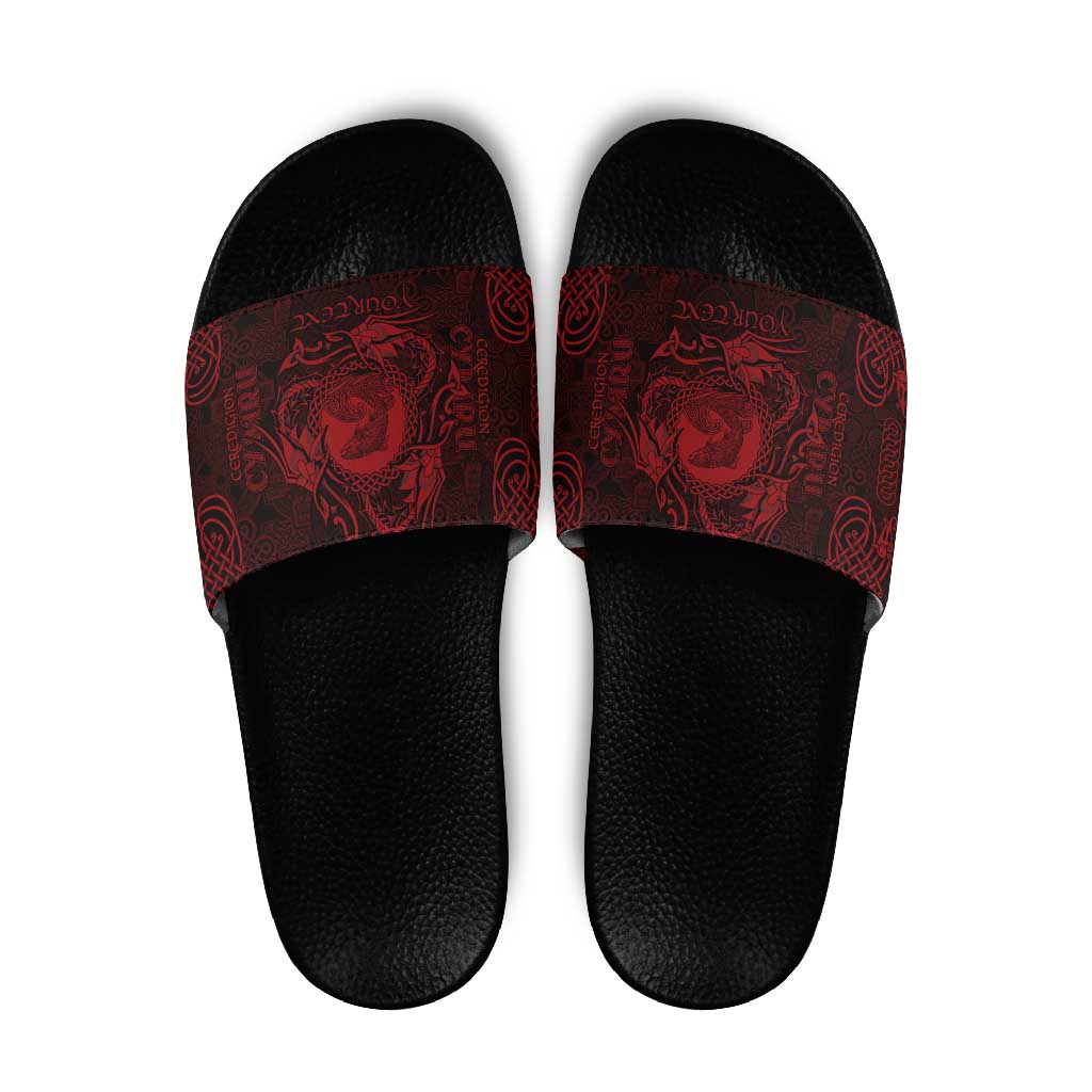 Personalized Cardiganshire Ceredigion Slide Sandals Red Leaping Salmon Celtic-inspired LT9