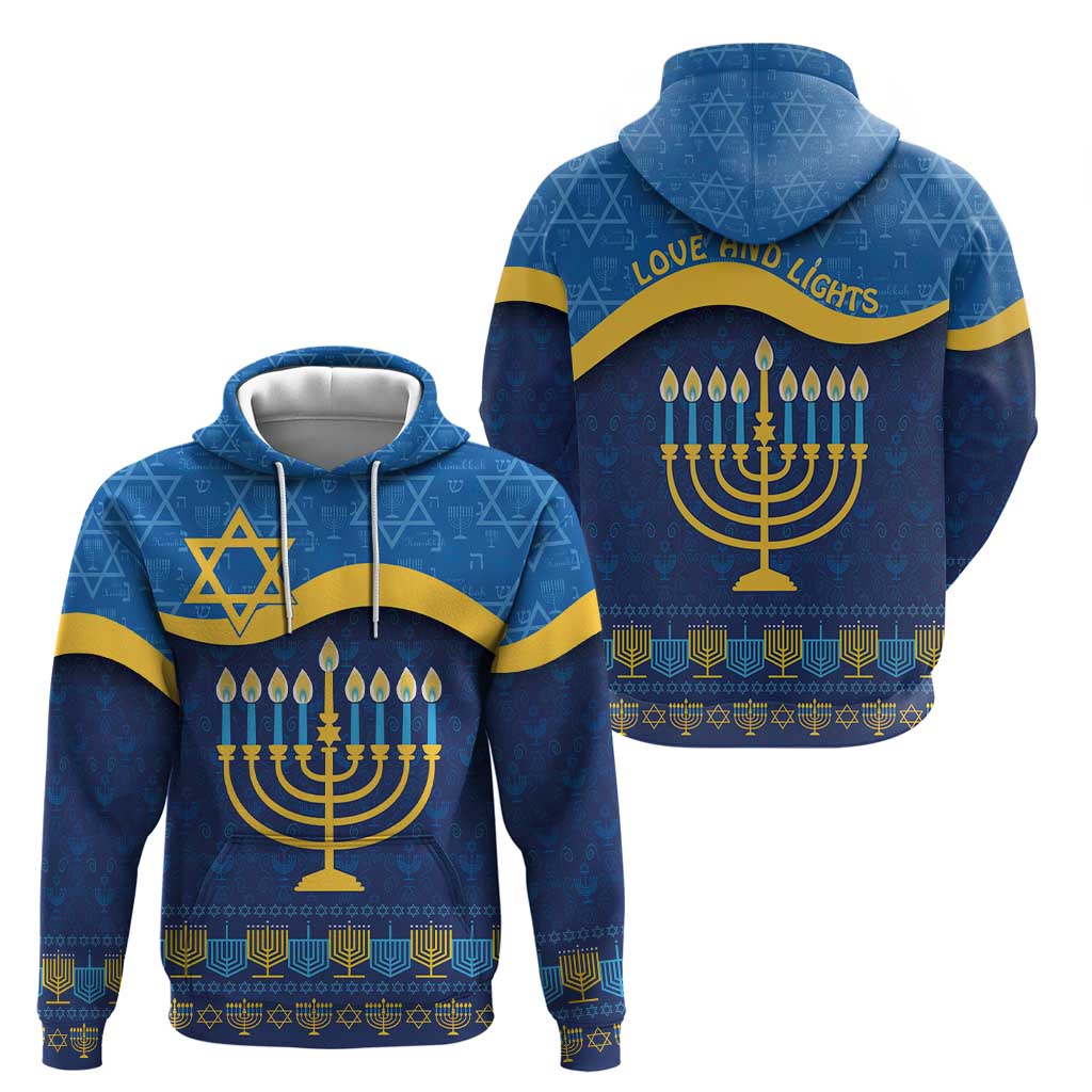 Love and Light Hanukkah Hoodie The Hanukkiah Menorah Pattern LT9