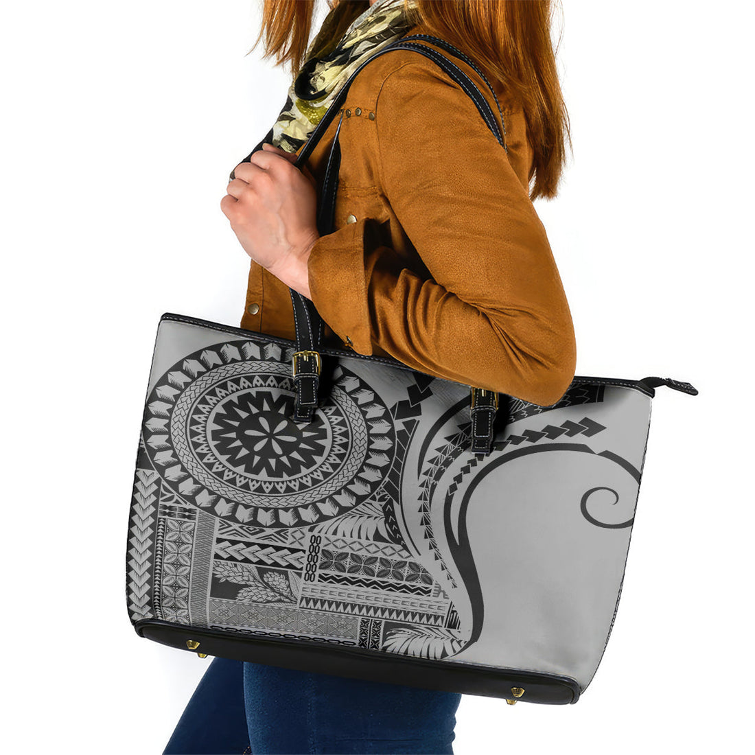 Samoa Siapo Arty Leather Tote Bag Black Style LT9