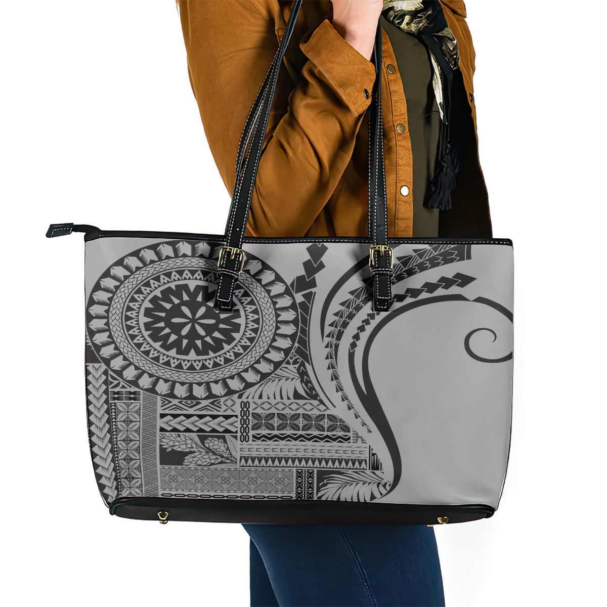 Samoa Siapo Arty Leather Tote Bag Black Style LT9
