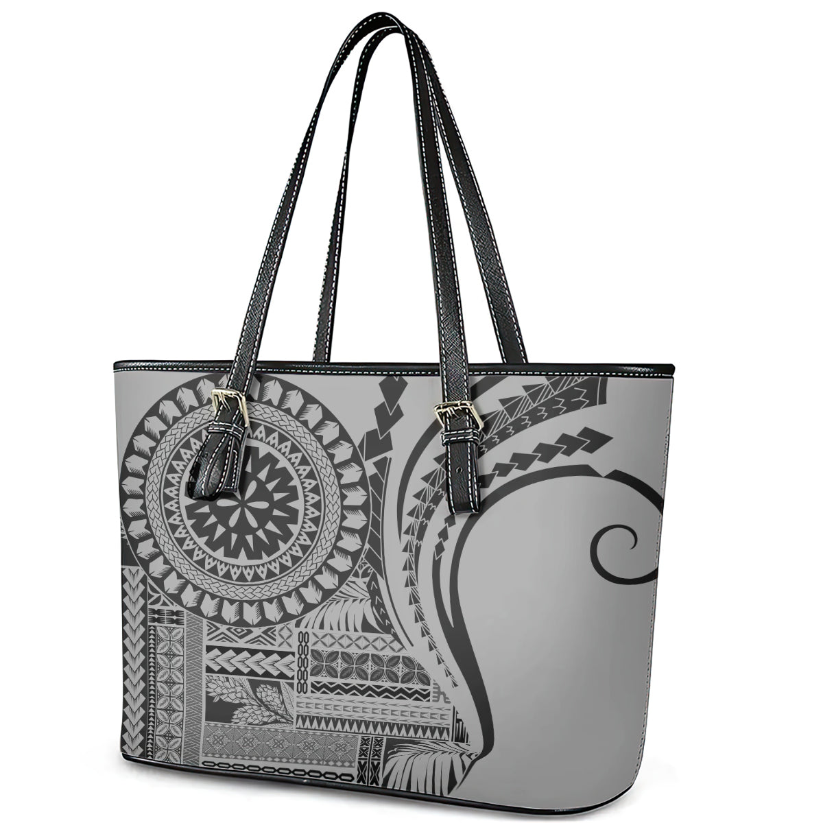 Samoa Siapo Arty Leather Tote Bag Black Style LT9