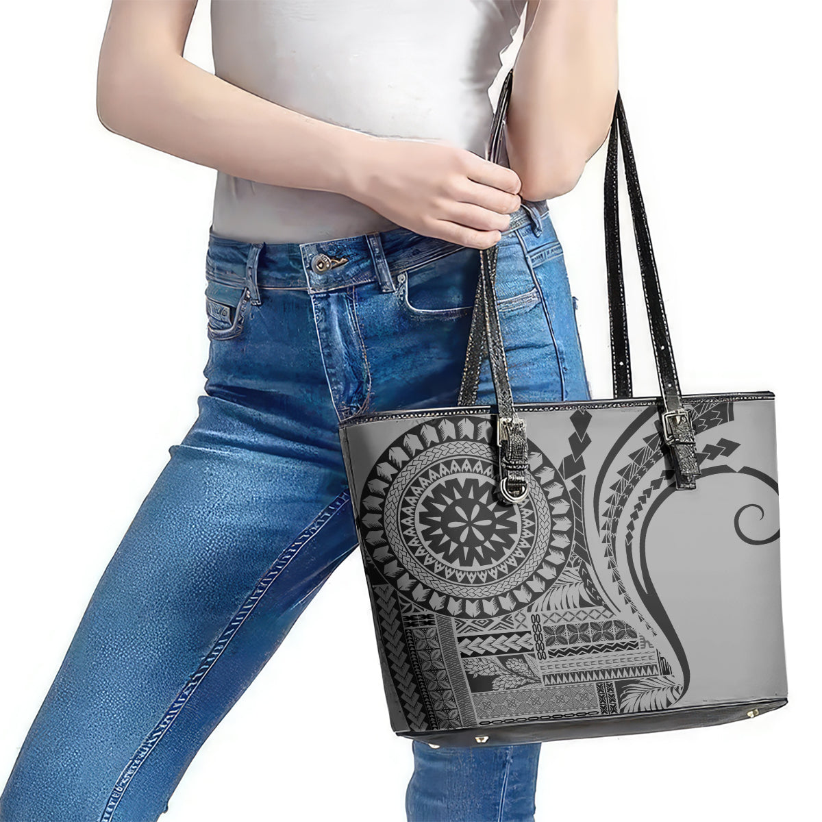Samoa Siapo Arty Leather Tote Bag Black Style LT9