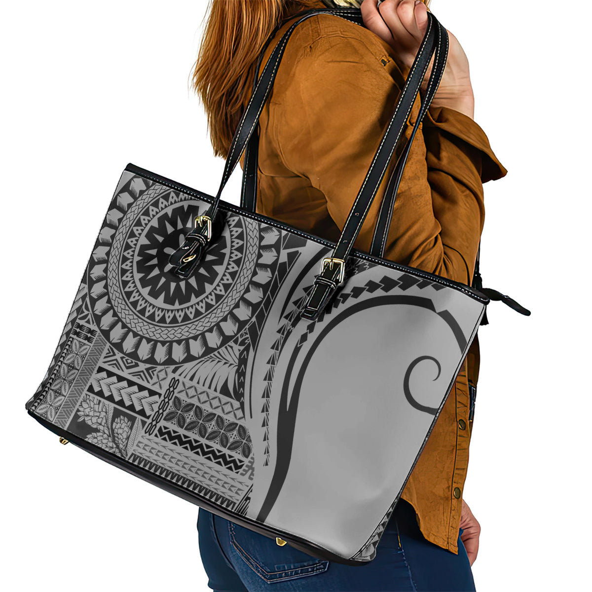 Samoa Siapo Arty Leather Tote Bag Black Style LT9