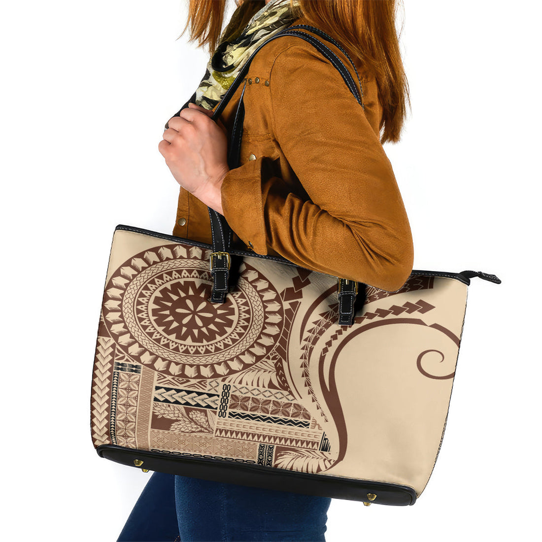 Samoa Siapo Arty Leather Tote Bag Brown Style LT9