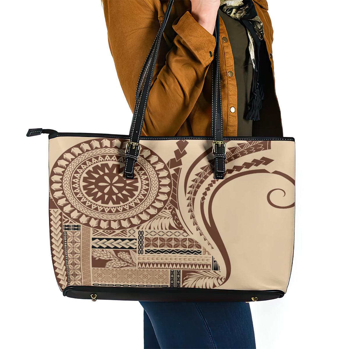 Samoa Siapo Arty Leather Tote Bag Brown Style LT9