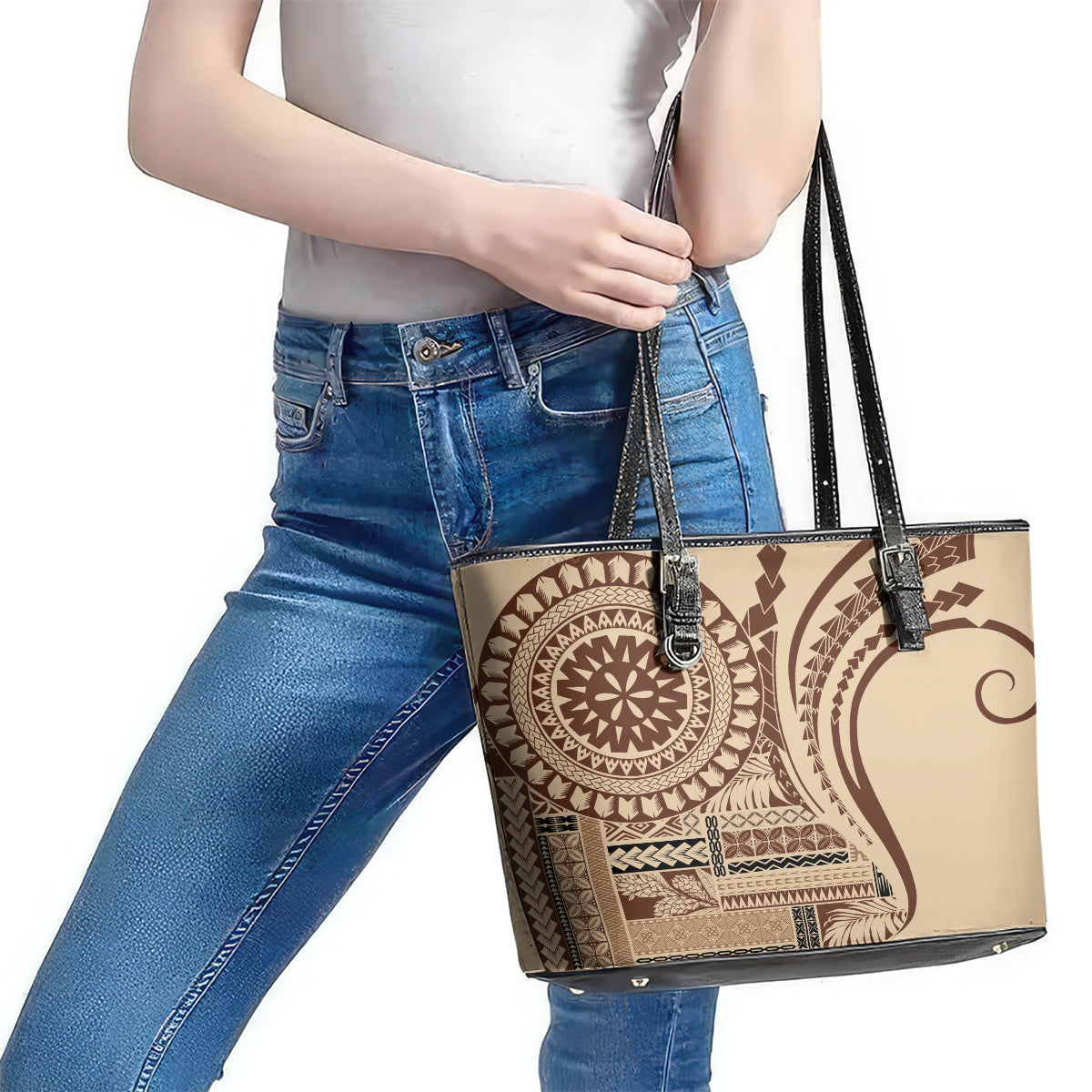 Samoa Siapo Arty Leather Tote Bag Brown Style LT9