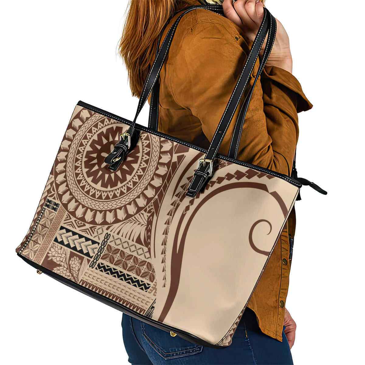 Samoa Siapo Arty Leather Tote Bag Brown Style LT9